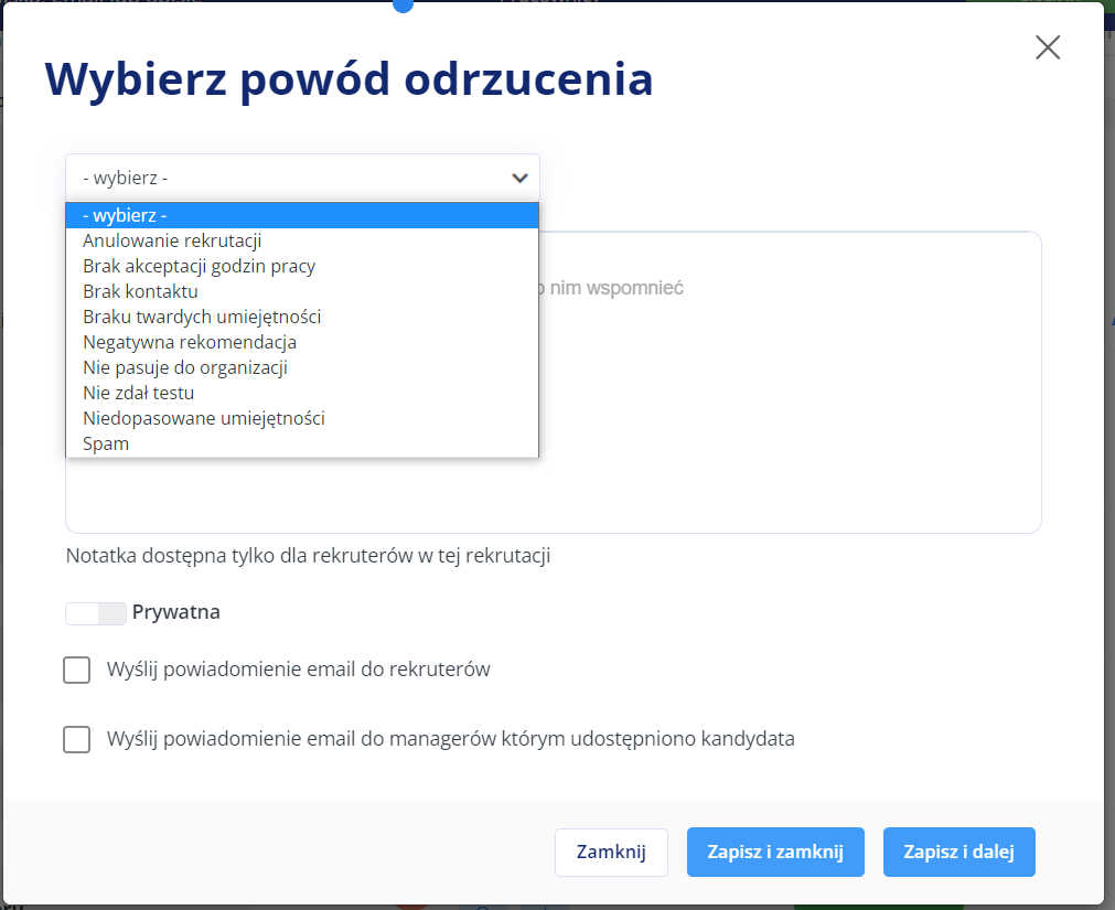 Lista powodów odrzucenia