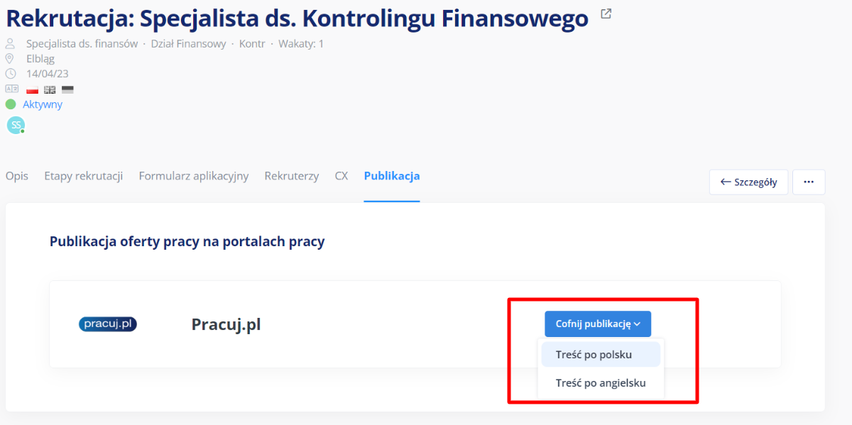 Wycofanie publikacji ogłoszenia rekrutacyjnego