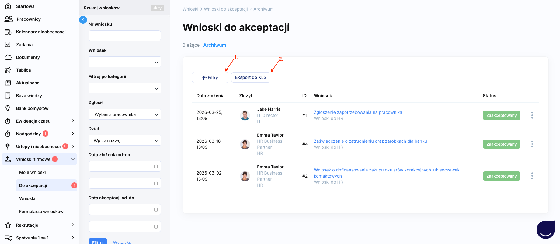 pobranie raportu z widoku Archiwum